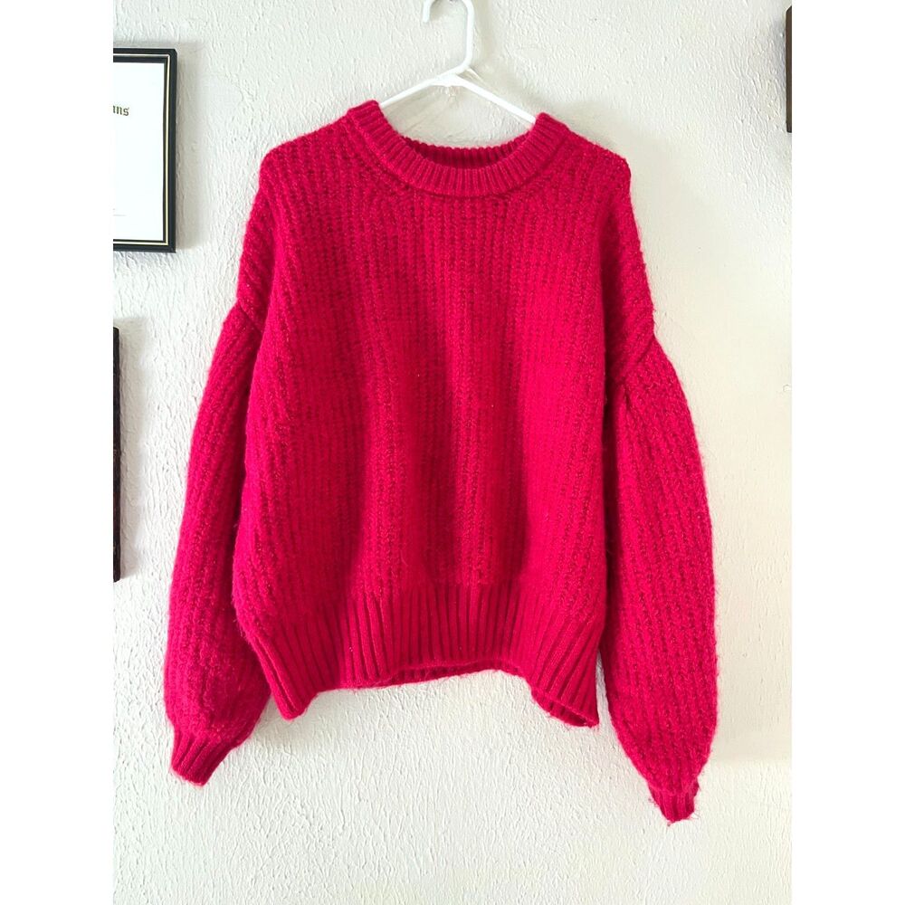 Hot Pink Knit Sweater; Balloon sleeved; Funkycore